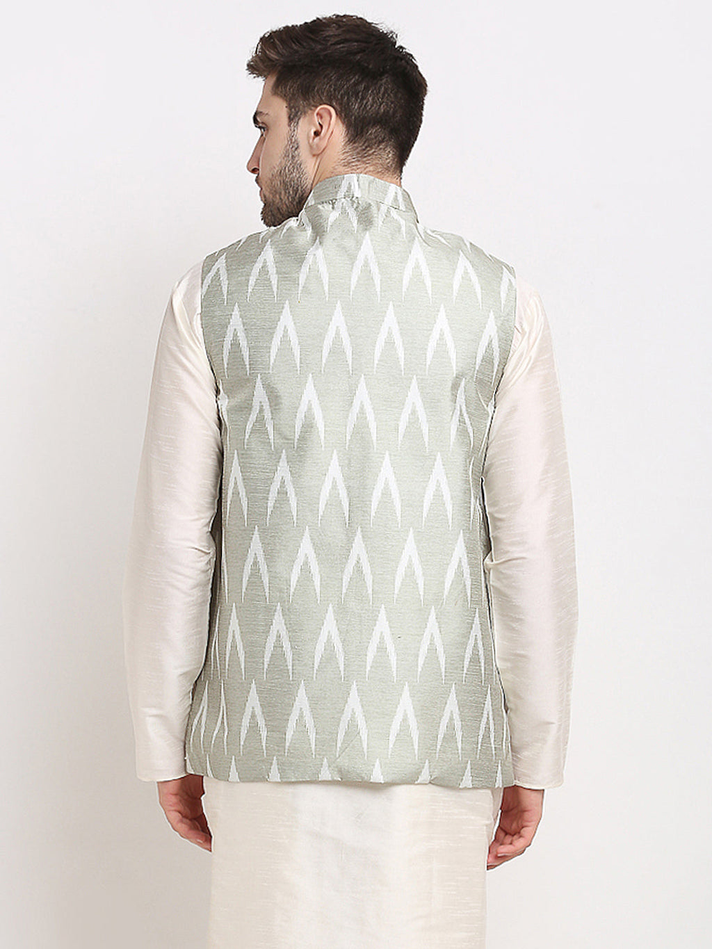 Jompers Men's Grey Ikat Printed Nehru Jacket