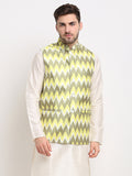 Jompers Men's Olive Ikat Printed Nehru Jacket