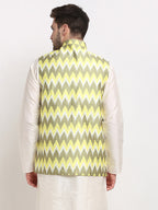 Jompers Men's Olive Ikat Printed Nehru Jacket