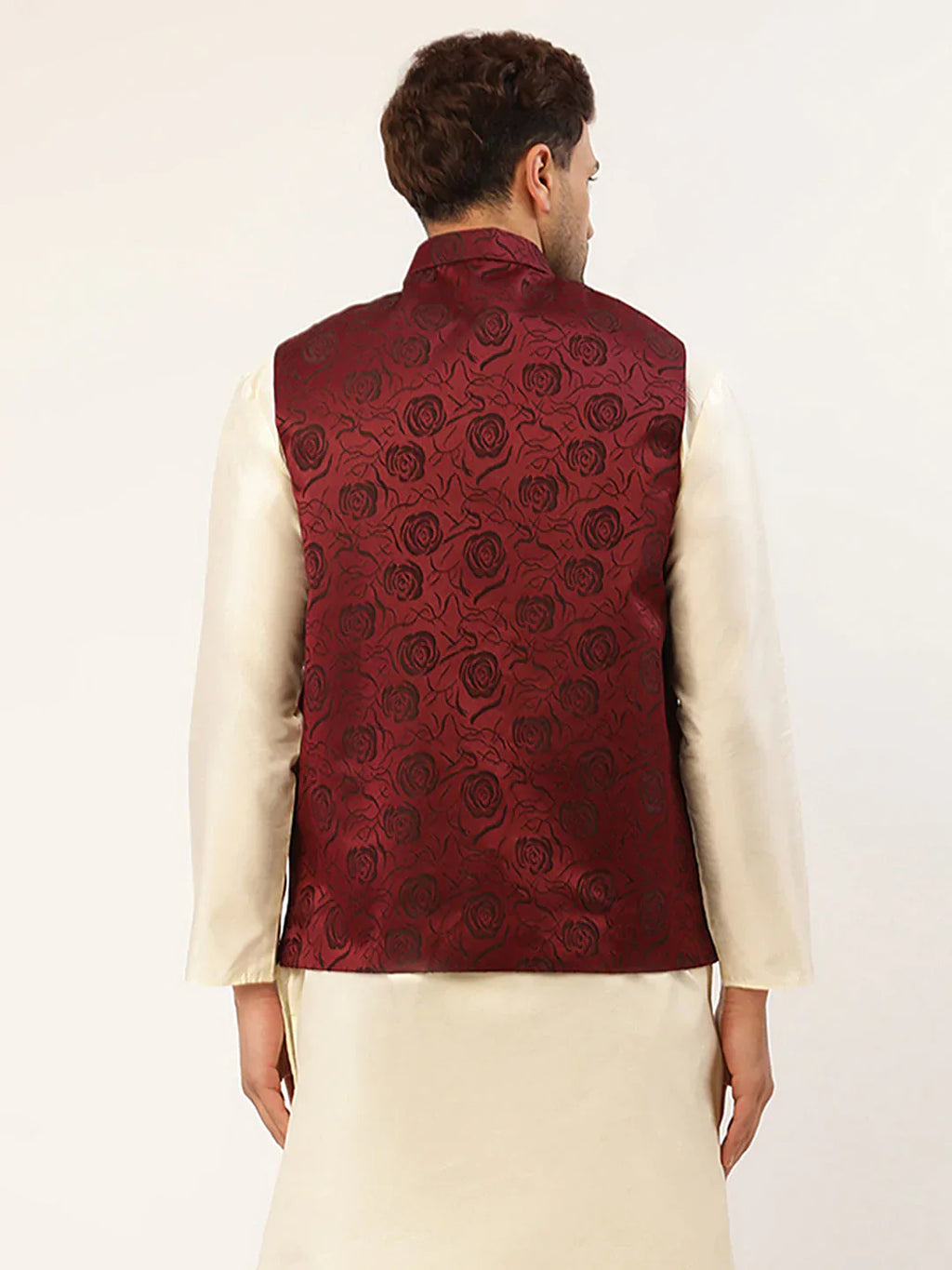 Jompers Men's Maroon & Black embossed Nehru Jacket