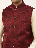 Jompers Men's Maroon & Black embossed Nehru Jacket
