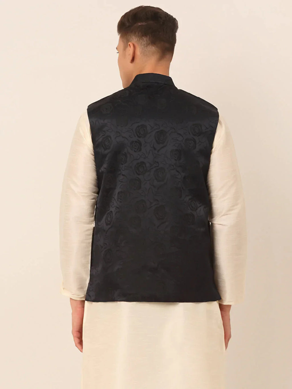 Jompers Men's Navy & Black embossed Nehru Jacket