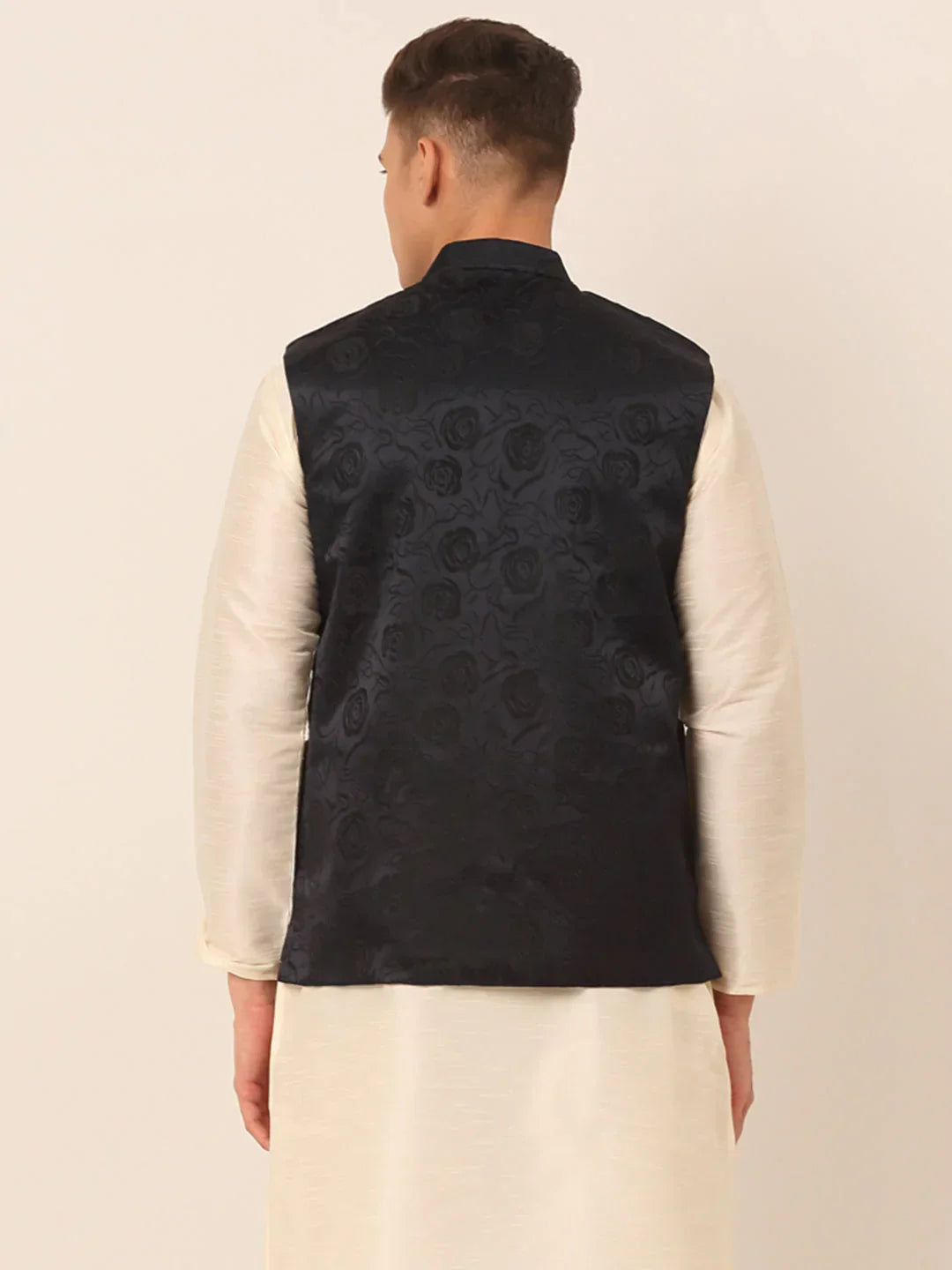 Jompers Men's Navy & Black embossed Nehru Jacket