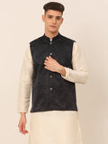 Jompers Men's Navy & Black embossed Nehru Jacket