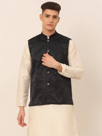 Jompers Men's Navy & Black embossed Nehru Jacket