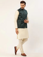 Jompers Men's Teal & Black embossed Nehru Jacket