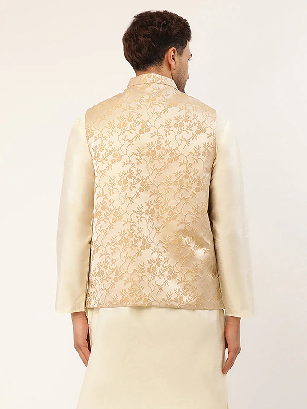 Jompers Men's Beige embossed Nehru Jacket