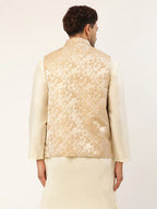 Jompers Men's Beige embossed Nehru Jacket