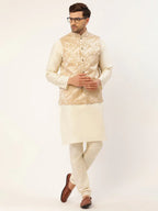 Jompers Men's Beige embossed Nehru Jacket