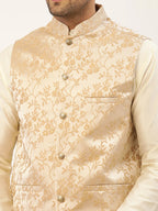 Jompers Men's Beige embossed Nehru Jacket