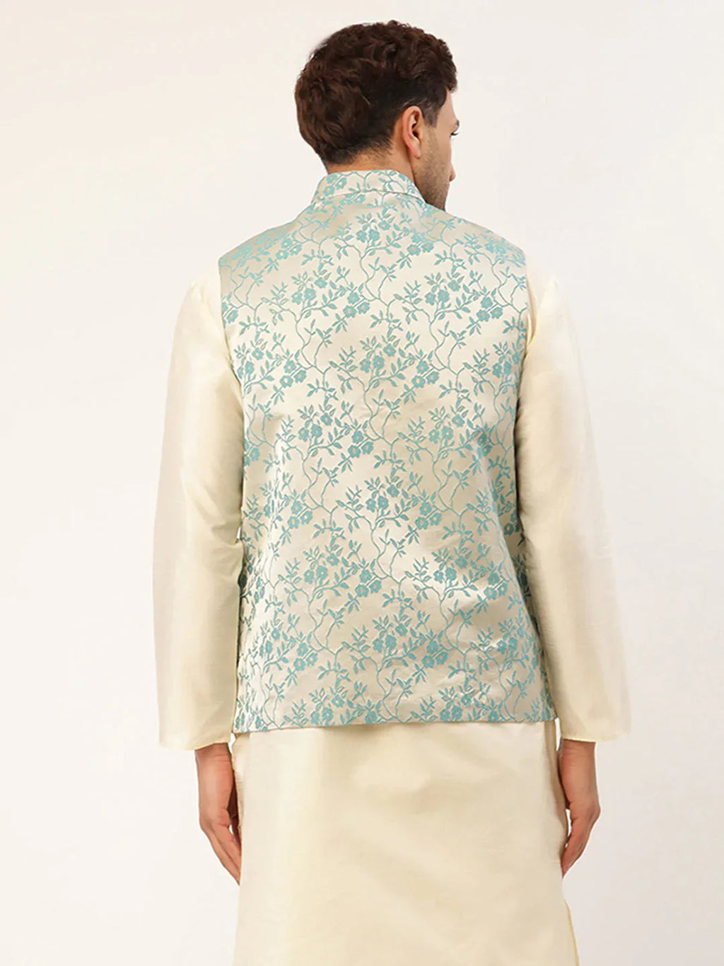 Jompers Men's Blue embossed Nehru Jacket