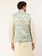 Jompers Men's Blue embossed Nehru Jacket