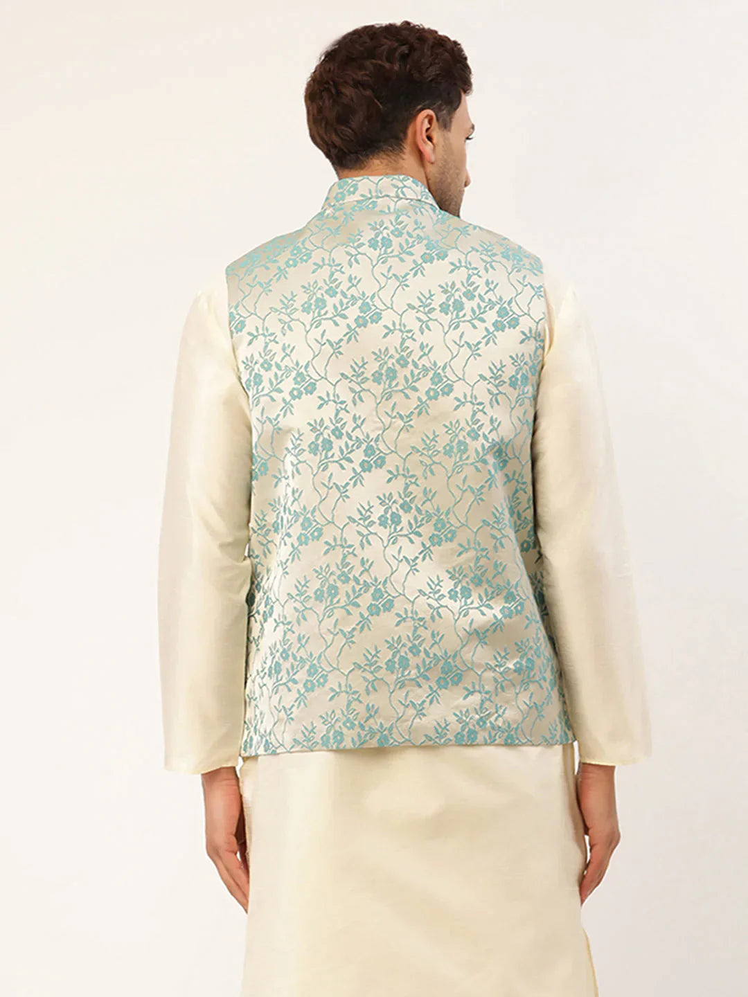Jompers Men's Blue embossed Nehru Jacket