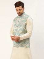 Jompers Men's Blue embossed Nehru Jacket