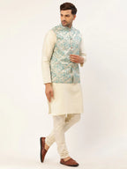 Jompers Men's Blue embossed Nehru Jacket