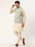 Jompers Men's Blue embossed Nehru Jacket