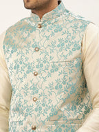 Jompers Men's Blue embossed Nehru Jacket