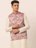 Jompers Men's Maroon Floral Design Nehru Jacket