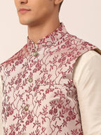 Jompers Men's Maroon Floral Design Nehru Jacket