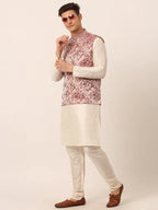 Jompers Men's Maroon Floral Design Nehru Jacket