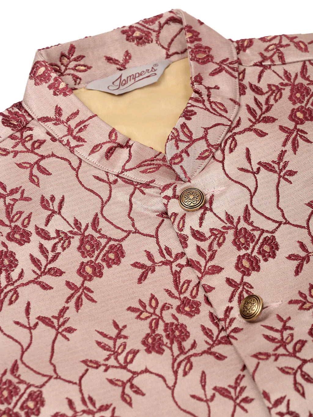 Jompers Men's Maroon Floral Design Nehru Jacket