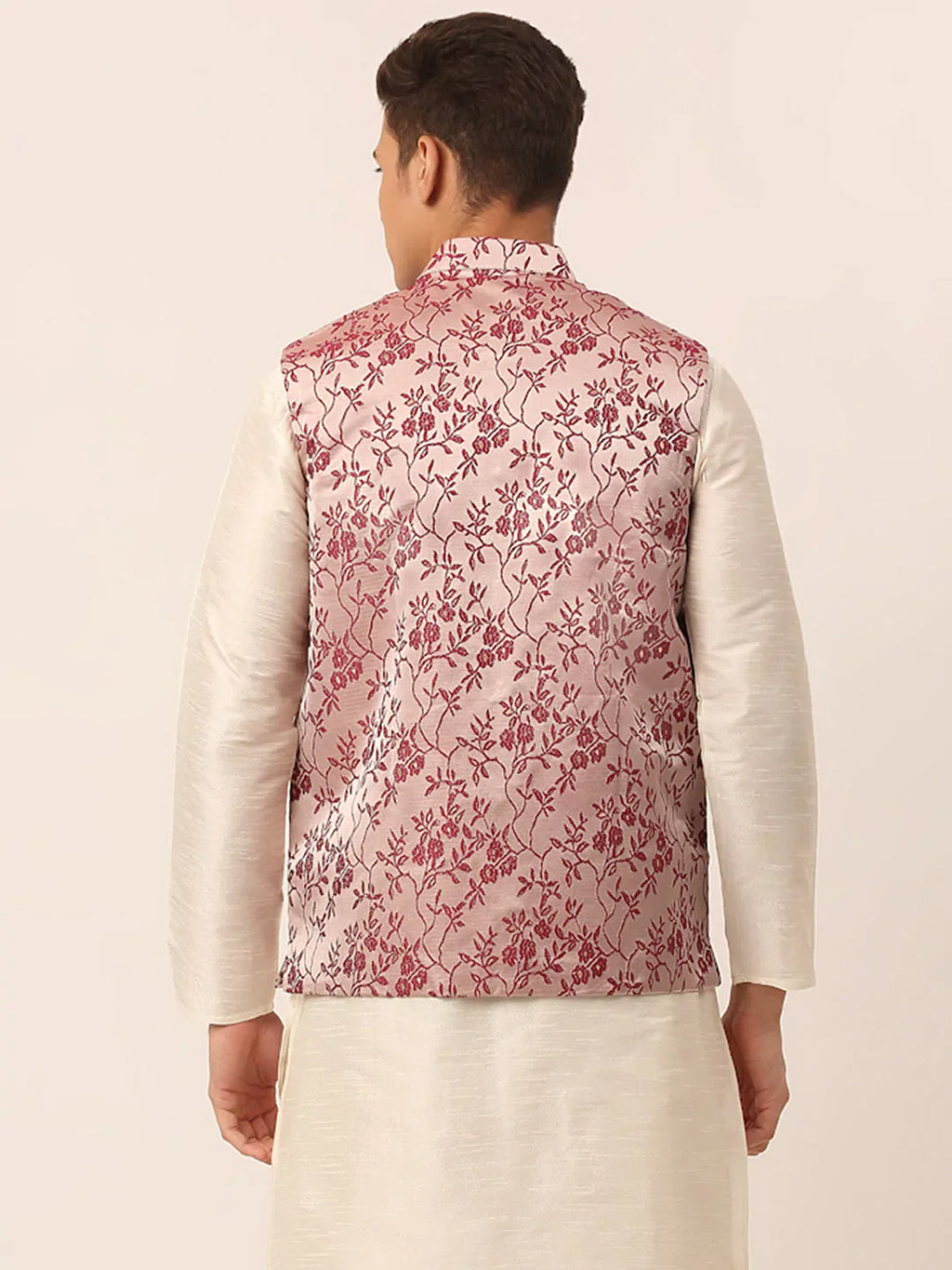 Jompers Men's Maroon Floral Design Nehru Jacket
