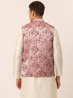 Jompers Men's Maroon Floral Design Nehru Jacket