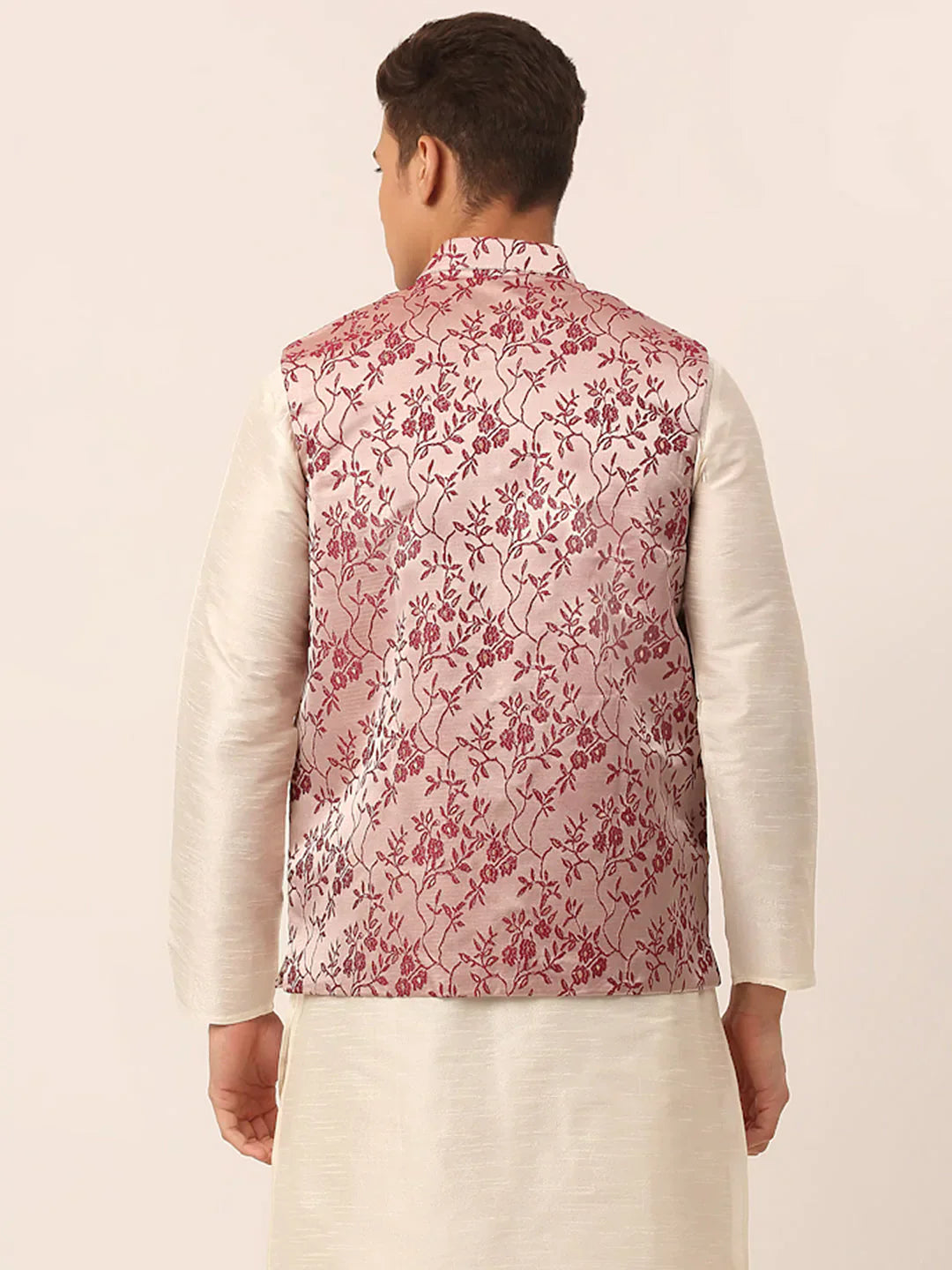 Jompers Men's Maroon Floral Design Nehru Jacket