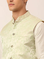 Jompers Men's Pista Green Floral Design Nehru Jacket