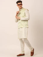 Jompers Men's Pista Green Floral Design Nehru Jacket