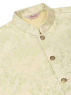 Jompers Men's Pista Green Floral Design Nehru Jacket
