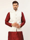 Jompers Men's White & Gold embossed Nehru Jacket