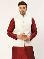 Jompers Men's White & Gold embossed Nehru Jacket