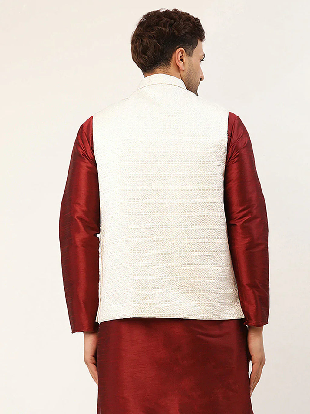 Jompers Men's White & Gold embossed Nehru Jacket
