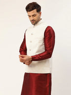 Jompers Men's White & Gold embossed Nehru Jacket