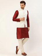Jompers Men's White & Gold embossed Nehru Jacket