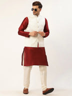 Jompers Men's White & Gold embossed Nehru Jacket