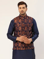 Jompers Men's Bronze & Navy Blue embossed Nehru Jacket