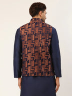 Jompers Men's Bronze & Navy Blue embossed Nehru Jacket
