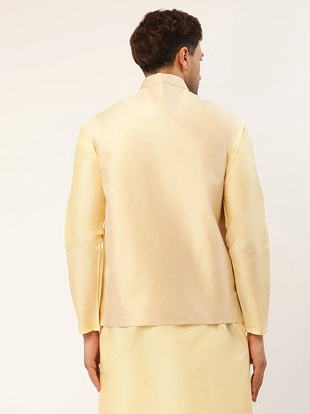 Jompers Men's Cream & Gold Embroidered Woven Nehru Jacket