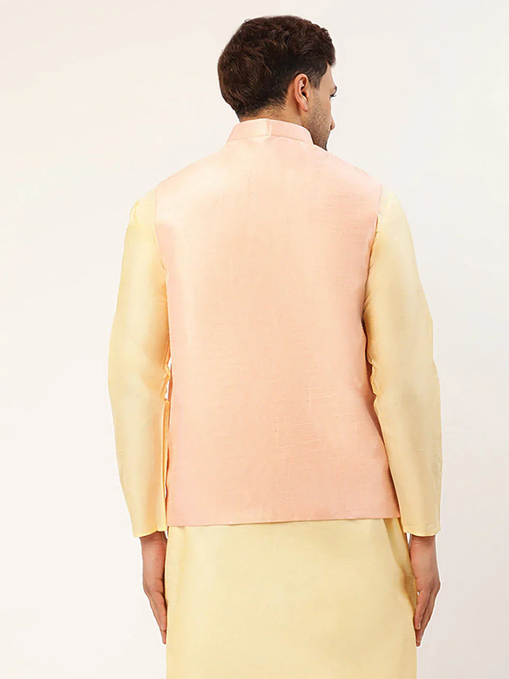 Jompers Men's Pink & Gold Embroidered Woven Nehru Jacket