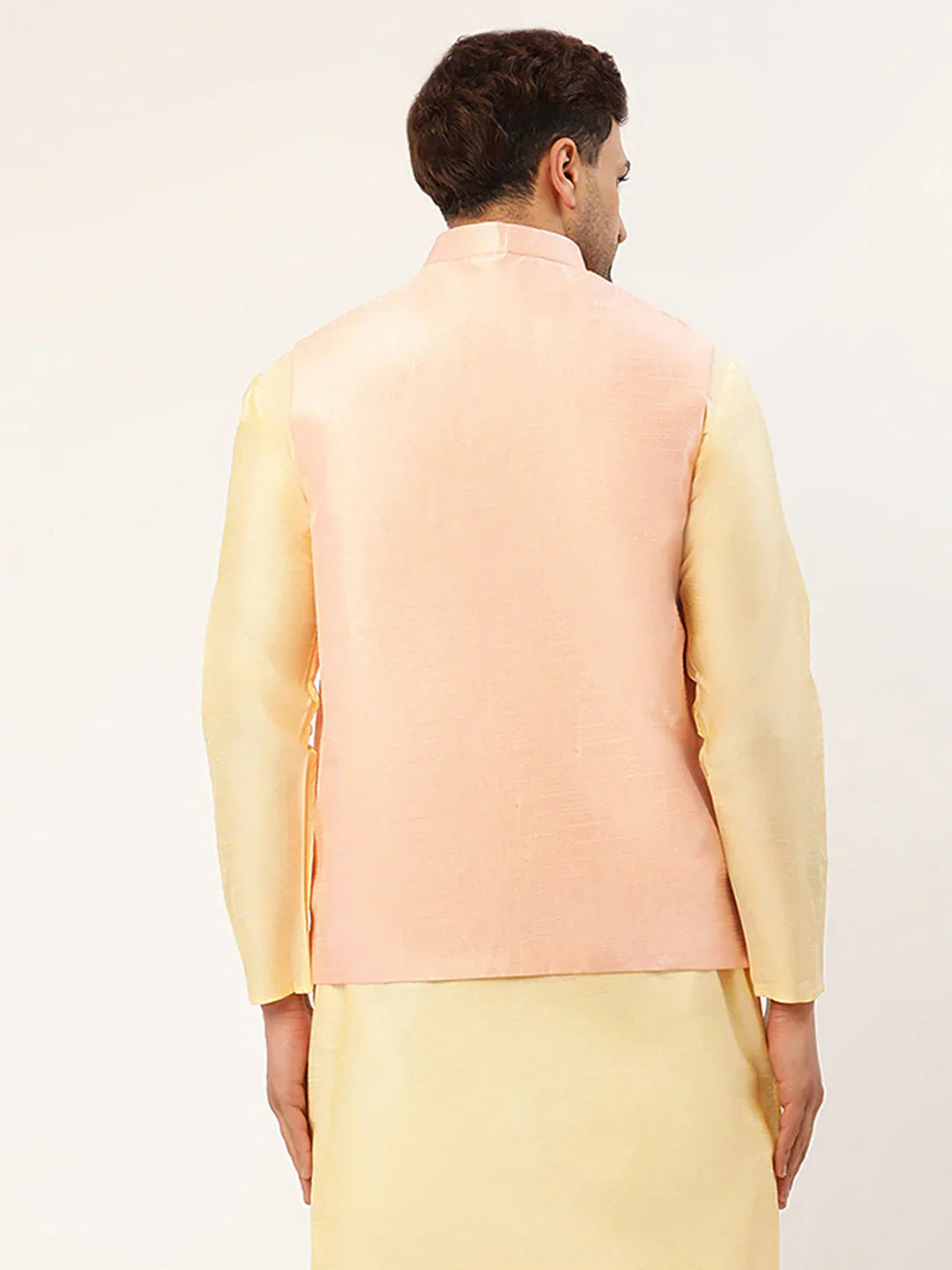 Jompers Men's Pink & Gold Embroidered Woven Nehru Jacket