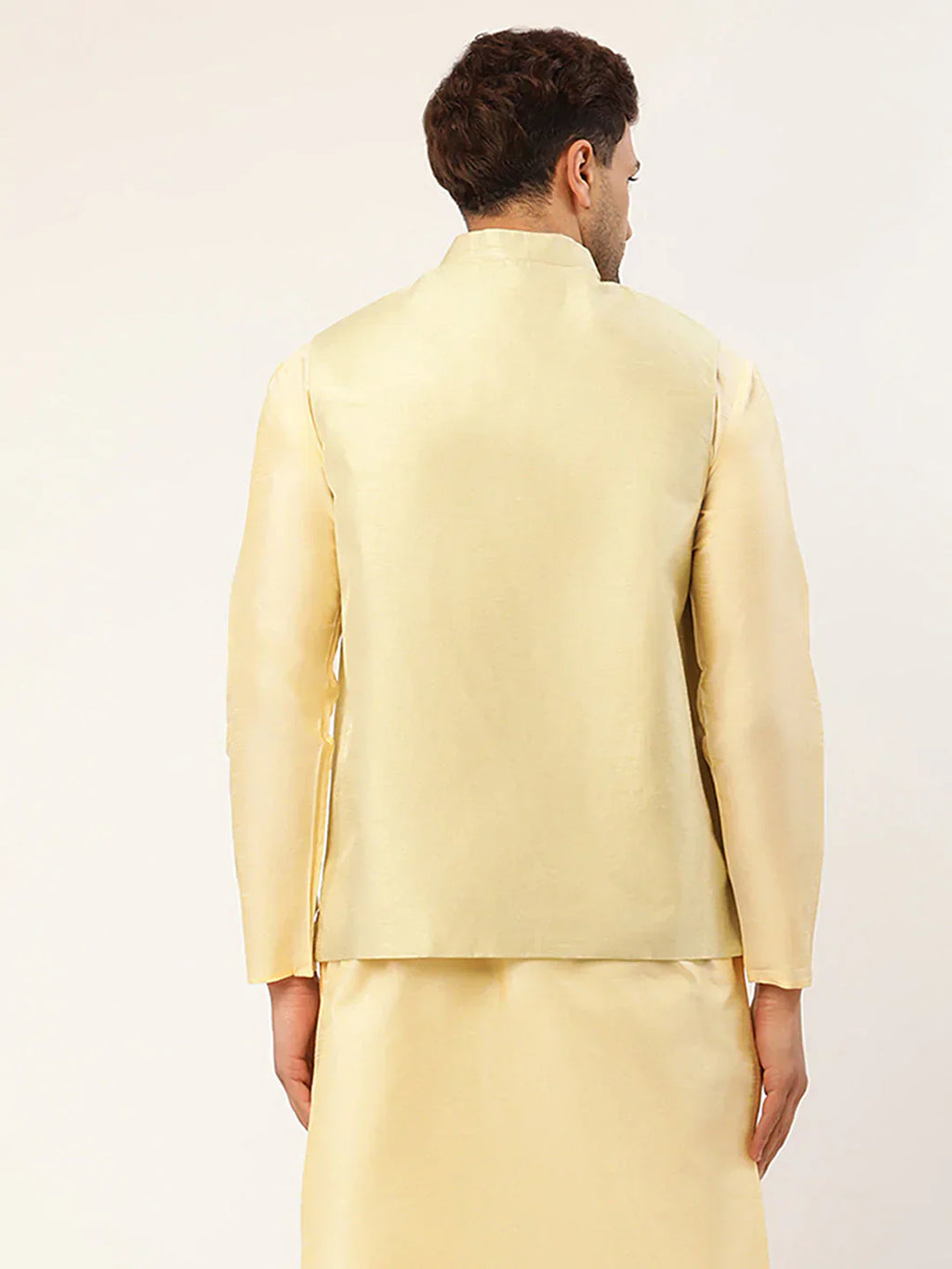 Jompers Men's Pista Green & Gold Embroidered Woven Nehru Jacket
