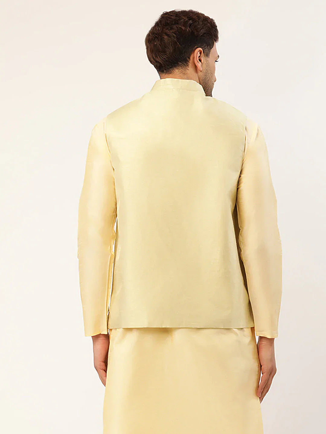 Jompers Men's Pista Green & Gold Embroidered Woven Nehru Jacket