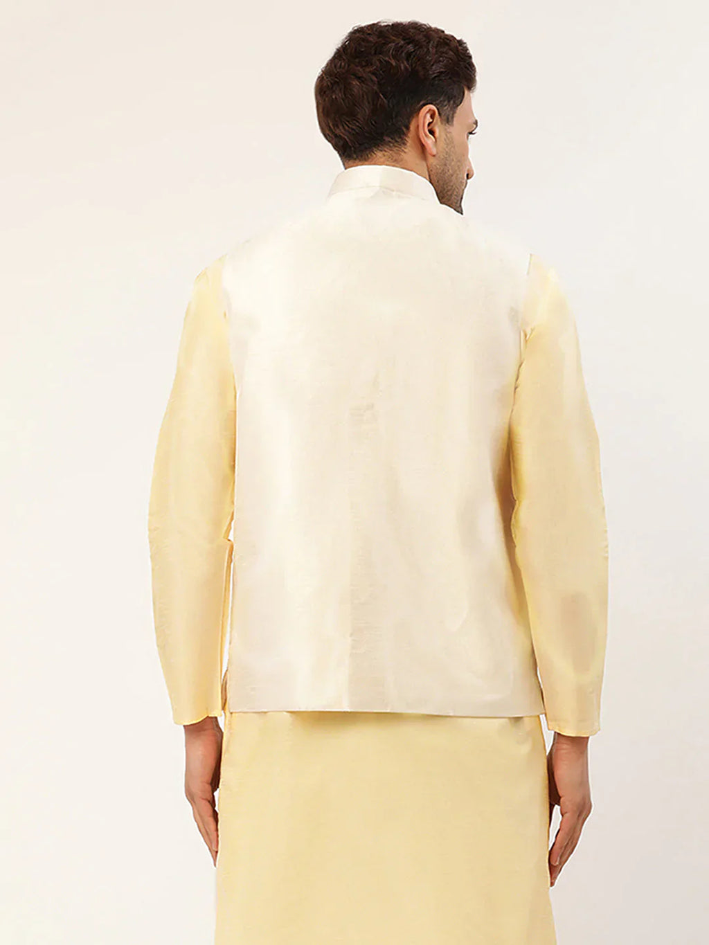Jompers Men's White & Gold Embroidered Woven Nehru Jacket