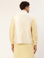 Jompers Men's White & Gold Embroidered Woven Nehru Jacket