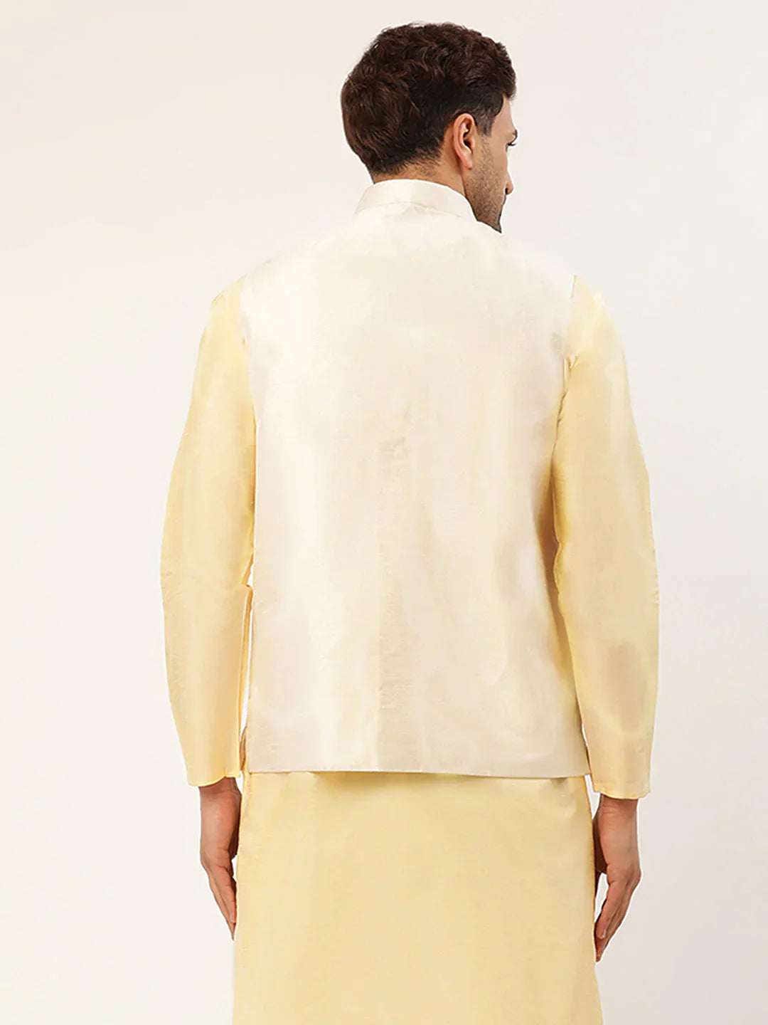 Jompers Men's White & Gold Embroidered Woven Nehru Jacket