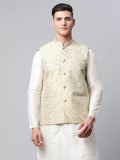 Jompers Men's Beige Printed textured Nehru Jacket