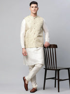 Jompers Men's Beige Printed textured Nehru Jacket