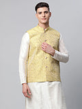 Jompers Men's Lemon Printed textured Nehru Jacket